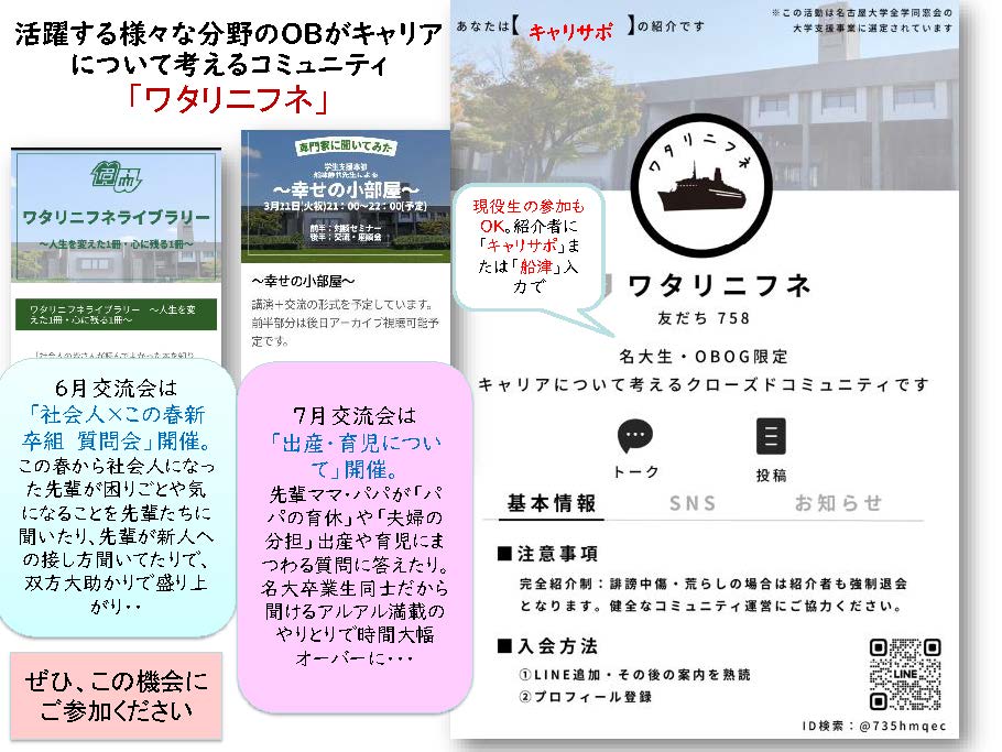 ワタリニフネ就職ガイダンス等紹介OB向け